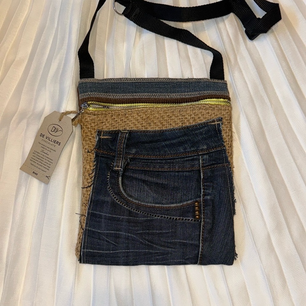 BNWT Vintage Style Quilted Denim Tan Corduroy Multi-Textured Crossbody Bag